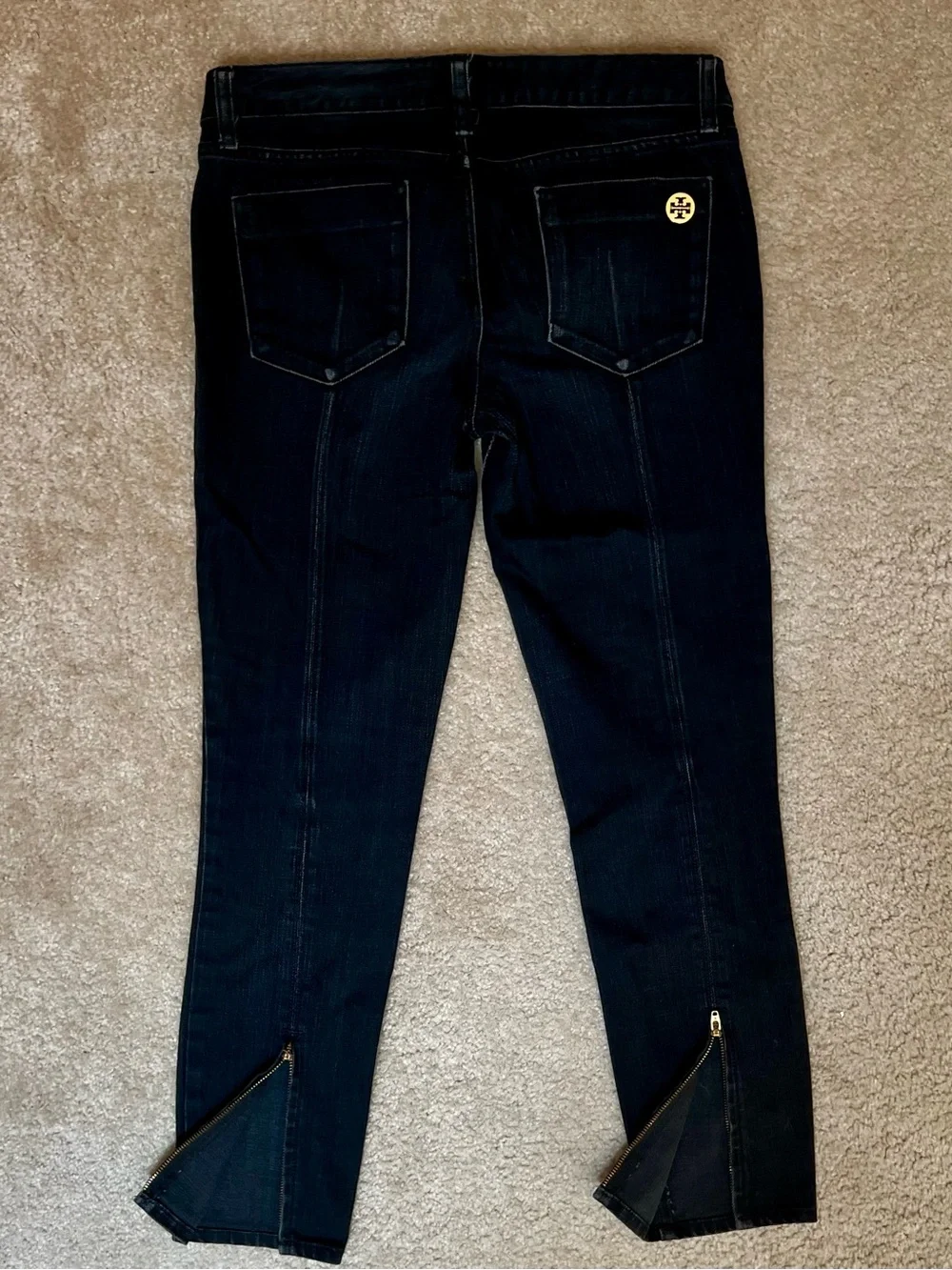 TORY BURCH Vintage Super Skinny Pin-Tuck Dark Wash Jean